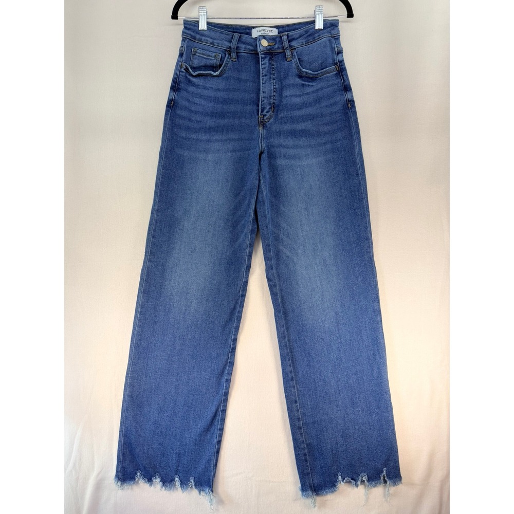 Lovervet by Vervet High Rise Wide Leg Raw Hem Jeans Medium Wash Size 28/7